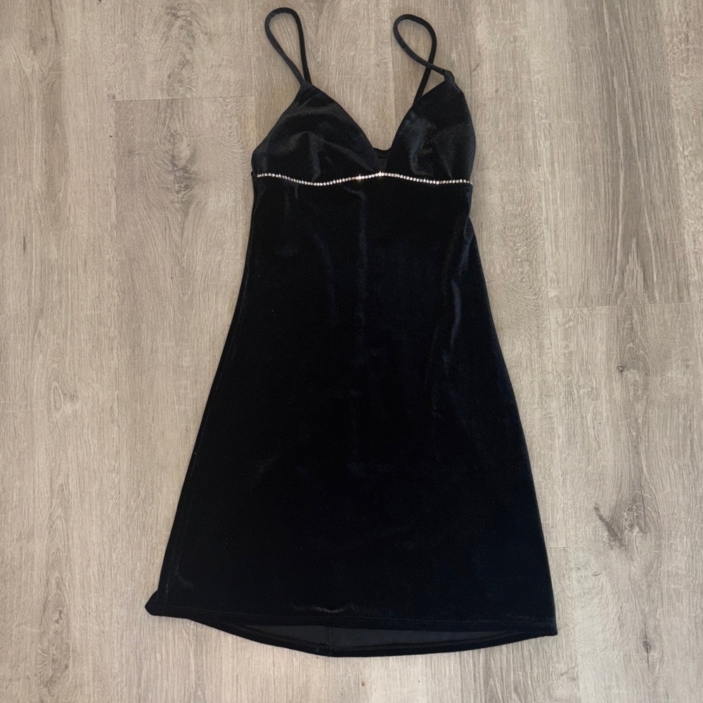 wild fable Black Velvet Slip Dress with Rhinestone Trim
